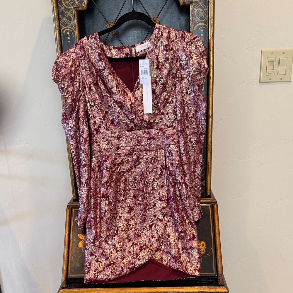 Jonathan Simkhai Burgundy and Gold Textured Dress
